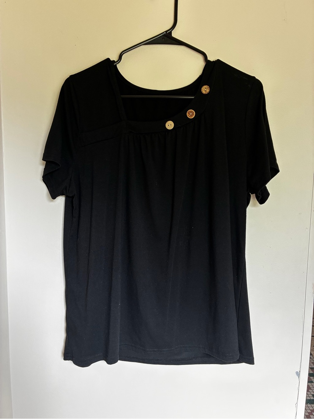 Black Short-Sleeve Button-Accent Blouse